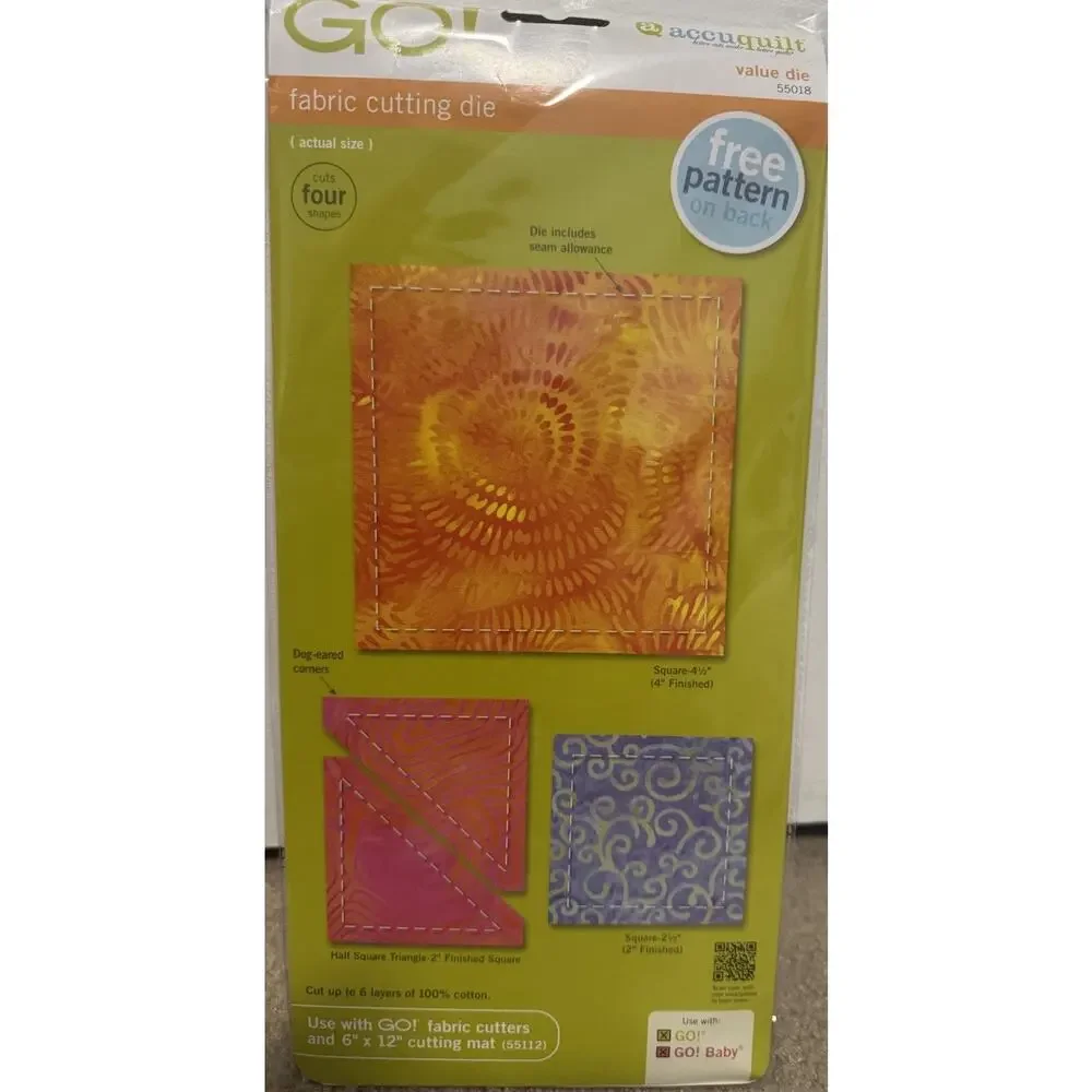 AccuQuilt 55018 Fabric Cutting Die , Cuts 4 Shapes, 2 Squares, 2 Triangles